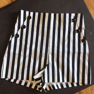 High waisted black and white striped shorts
